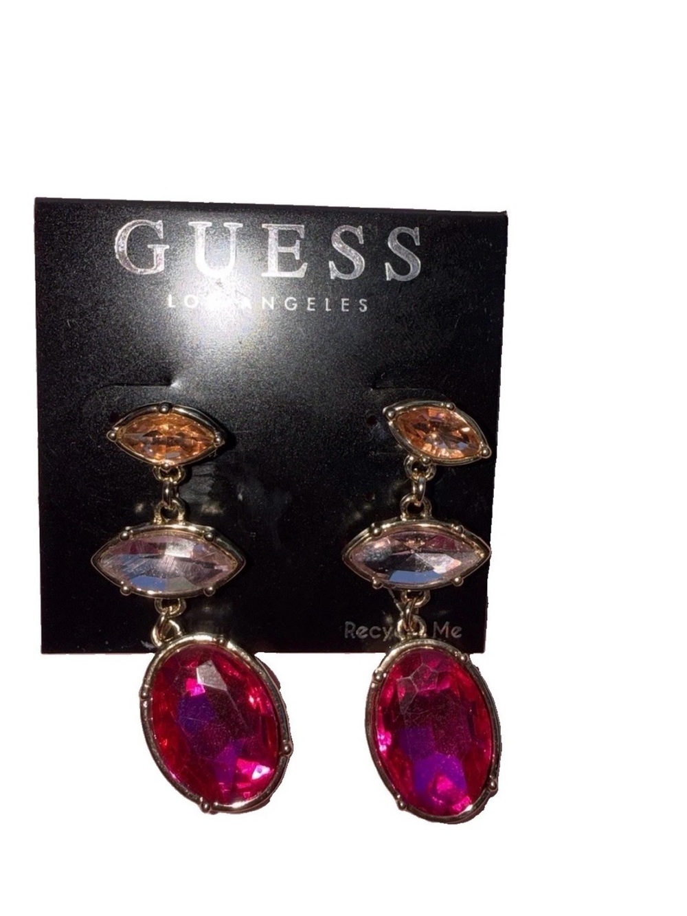 GUESS Gold-Tone Earrings with Fuchsia, Pink, and Champagne Stones (new)